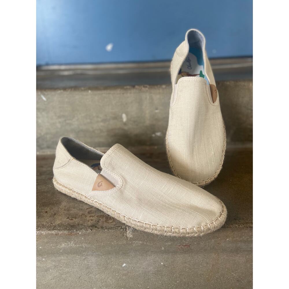 Olukai Kaula Pa’a Kapa ivory linen espadrille slip on shoes w/ collapsible heel